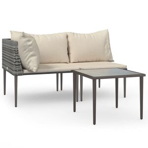 vidaXL 3-delige Loungeset met kussens poly rattan grijs