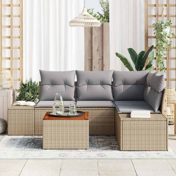 vidaXL Tuinbankenset met kussen 5 pcs Beige poly rattan