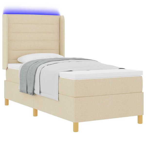 vidaXL Boxspringbed met matras met hoofdeinde Cr&egrave;me 100 x 200 cm Stof