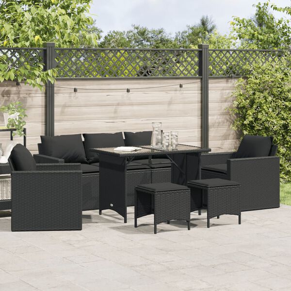 vidaXL 6-delige Loungeset met kussens poly rattan zwart