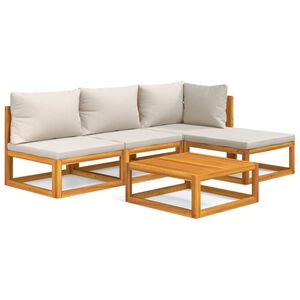 vidaXL 5-delige Loungeset met lichtgrijze kussens massief hout
