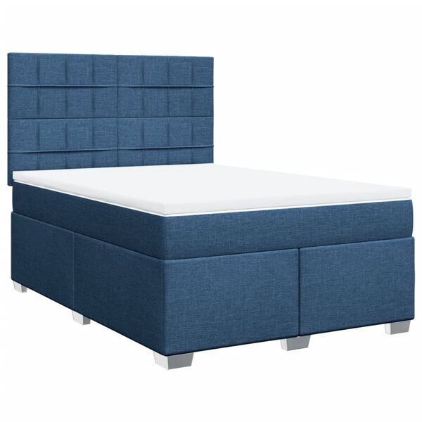 vidaXL Boxspring met matras stof blauw 140x200 cm