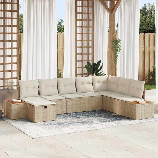 vidaXL Tuin Sofa Set met kussen met opslag Beige poly rattan