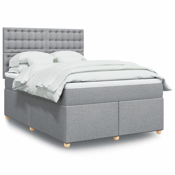 vidaXL Boxspring met matras stof lichtgrijs 140x190 cm