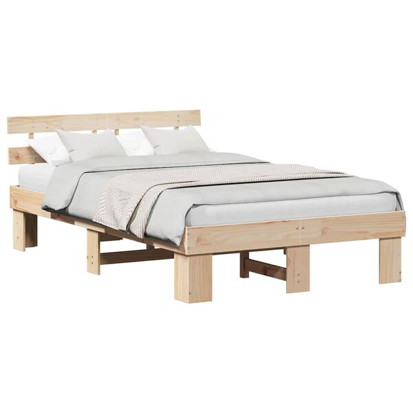 vidaXL Bedframe met hoofdeinde Naturel 135 x 190 cm Massief grenenhout