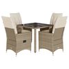 vidaXL 5-delige Tuinset met kussens poly rattan beige