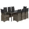 vidaXL 9-delige Bistroset met kussens poly rattan grijs