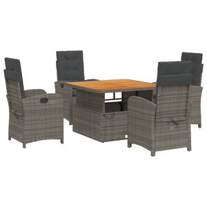 vidaXL 5-delige Tuinset met kussens poly rattan grijs