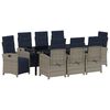 vidaXL Tuin eettafelset met kussen 9 pcs Grijs poly rattan