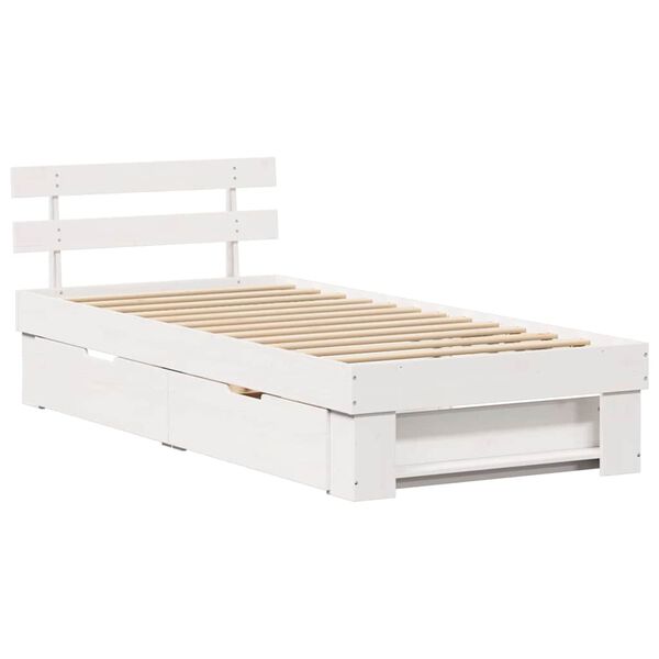 vidaXL Bedframe met hoofdeinde Wit 75 x 190 cm Massief grenenhout
