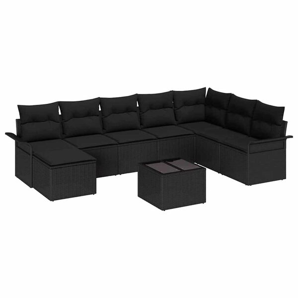 vidaXL Tuin Sofa Set met kussen met opslag 9 pcs Beige Poly riet