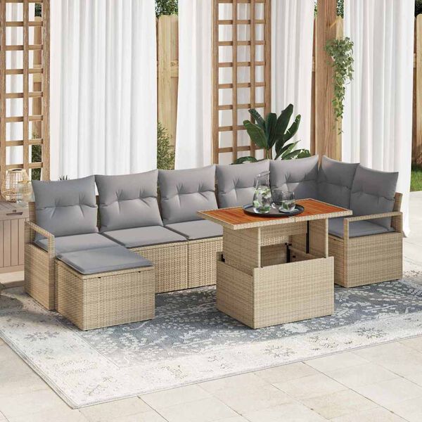 vidaXL Tuin Sofa Set met opslag 8 pcs Beige Poly riet