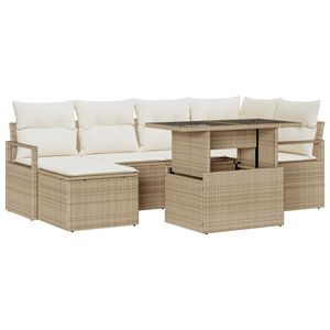 vidaXL Tuin Sofa Set met opslag 7 pcs Beige Poly riet