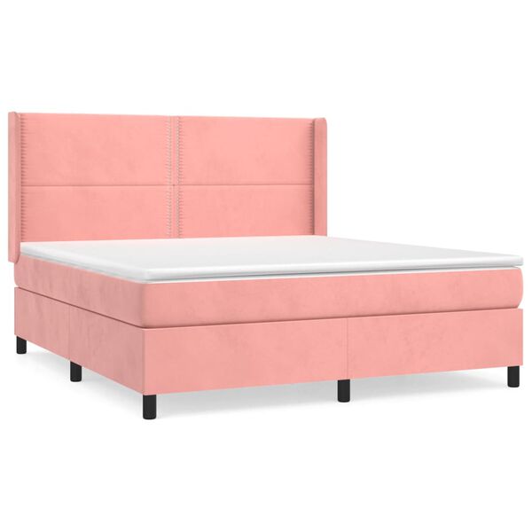 vidaXL Boxspring met matras fluweel roze 180x200 cm