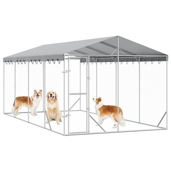 vidaXL Hondenkennel met dak 3x6x2,5 m gegalvaniseerd staal zilverkleur