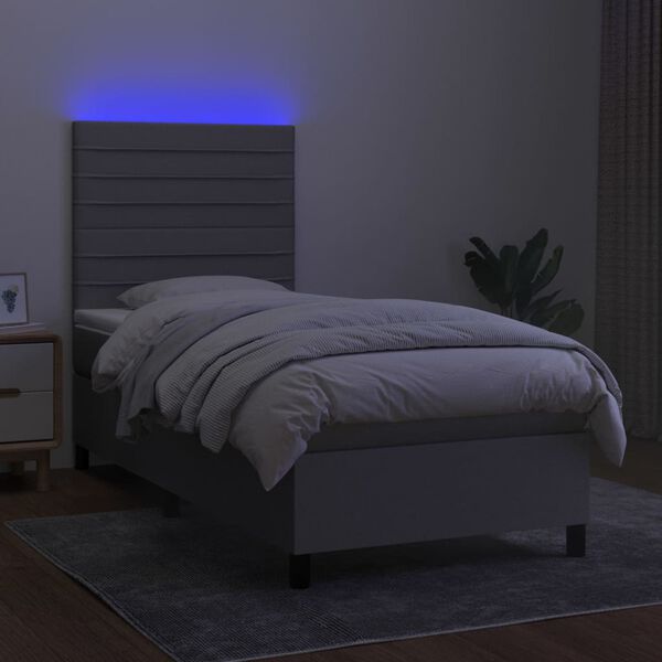 vidaXL Boxspring met matras en LED stof lichtgrijs 90x200 cm