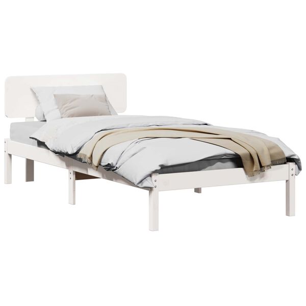 vidaXL Bedframe met hoofdeinde Wit 75 x 190 cm Massief grenenhout
