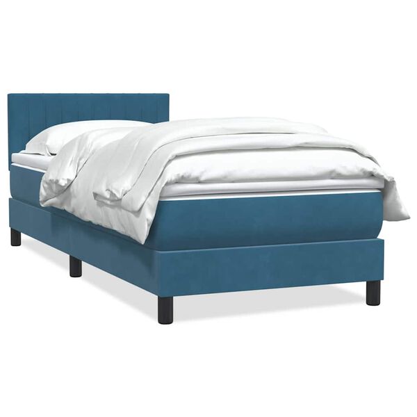vidaXL Boxspring met matras fluweel donkerblauw 100x210 cm
