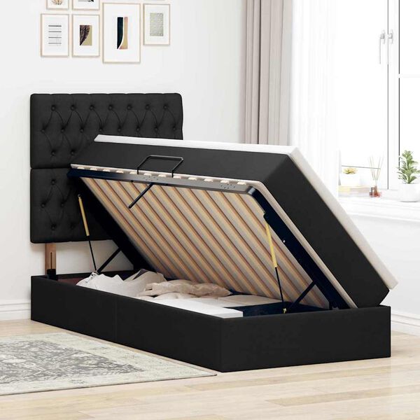 vidaXL Opbergbed met LED met matras Zwart 90 x 190 cm Polyester