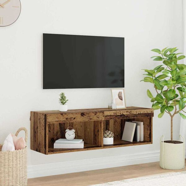 vidaXL Tv-meubelset met LED Oud Hout 100 x 30 x 30 cm Bewerkt hout