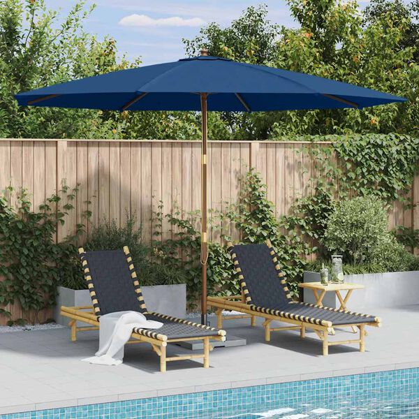 vidaXL Parasol met houten paal 350 cm blauw
