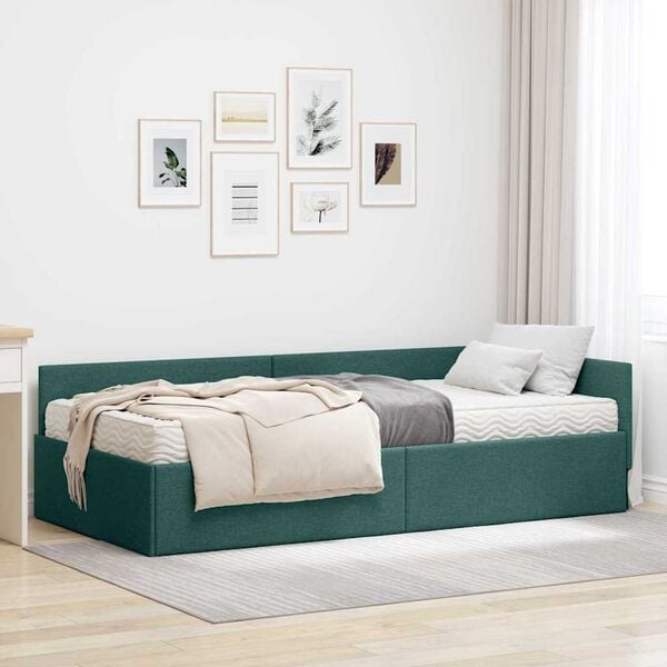 vidaXL Hoekbedframe met Matras Anders met hoofdeinde 2 pcs Groen Stof