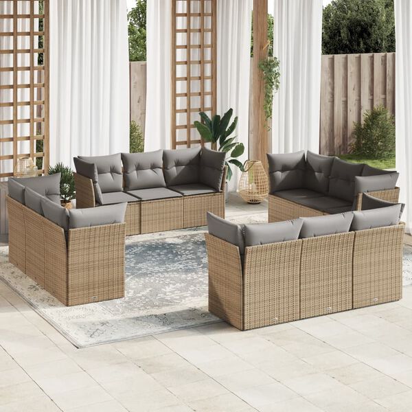 vidaXL 12-delige Loungeset met kussens poly rattan beige