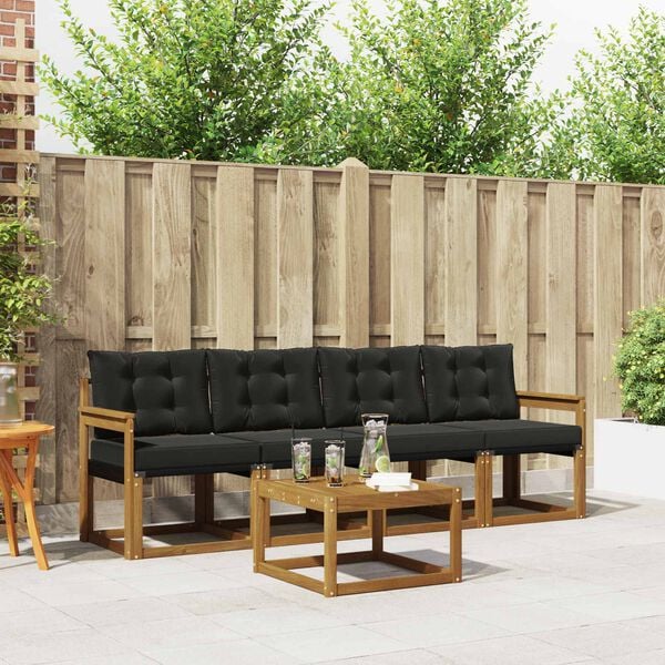vidaXL Buiten bankenset met kussen 5 pcs Natuurlijk en Zwart