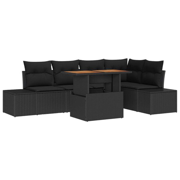 vidaXL Tuin Sofa Set met opslag 6 pcs Zwart Poly riet