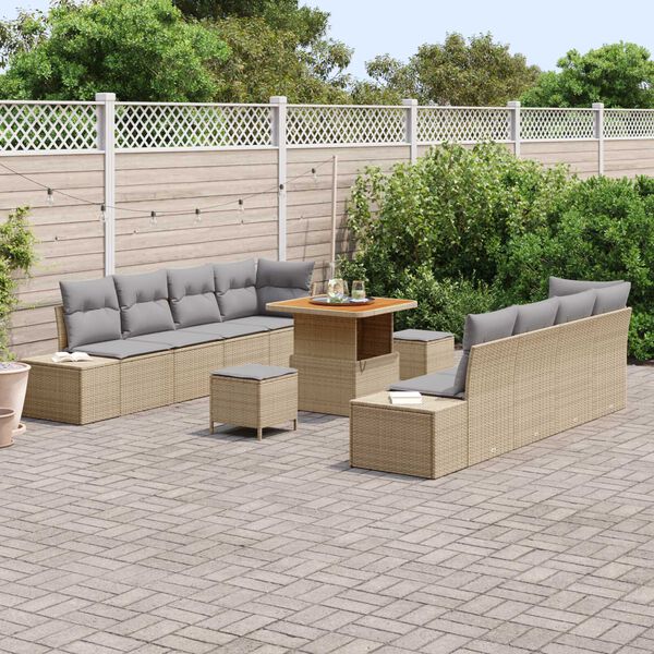vidaXL Tuinbankenset met kussen met opslag 11 pcs Beige Poly riet