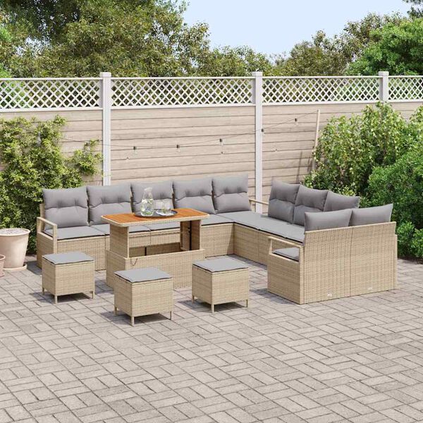 vidaXL Tuin Sofa Set met kussen met opslag 14 pcs Beige en Licht Grijs