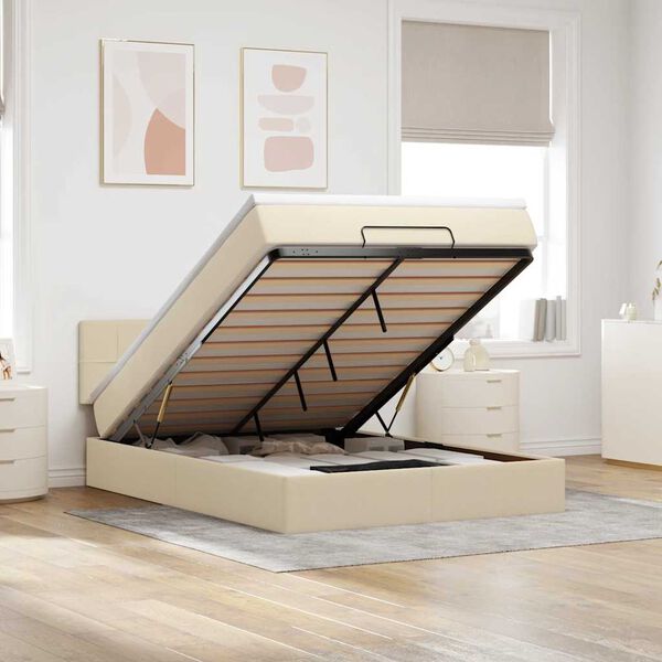 vidaXL Bed poef met matras en LED's stof 140x190 cm cr&egrave;me