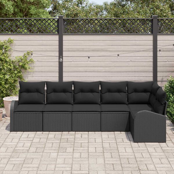 vidaXL Tuin Sofa Set met kussen 6 pcs Zwart Poly riet