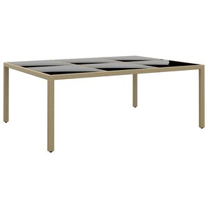 vidaXL Tuintafel 200x150x75 cm gehard glas en poly rattan beige