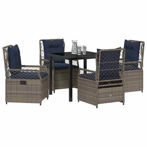 vidaXL Tuin eettafelset 5 pcs Grijs poly rattan