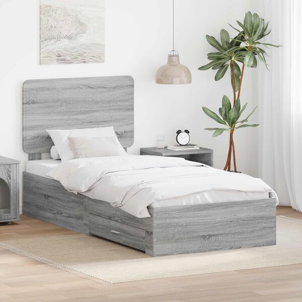 vidaXL Bedframe met hoofdeinde Grijs Sonoma 90 x 190 cm Bewerkt hout