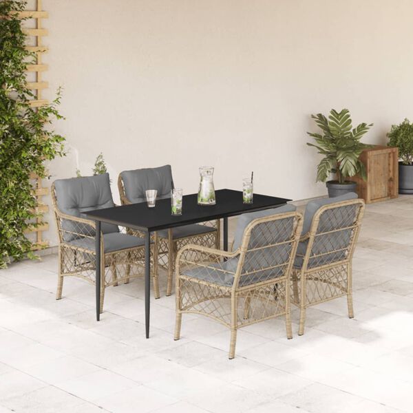 vidaXL 5-delige Tuinset met kussens poly rattan gemengd beige