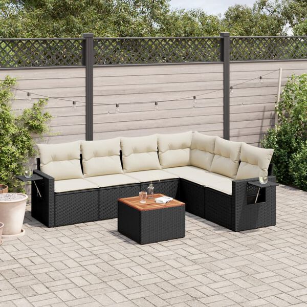 vidaXL 7-delige Loungeset met kussens poly rattan zwart