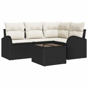 vidaXL Tuinbankenset met kussen 5 pcs Zwart en Wit poly rattan