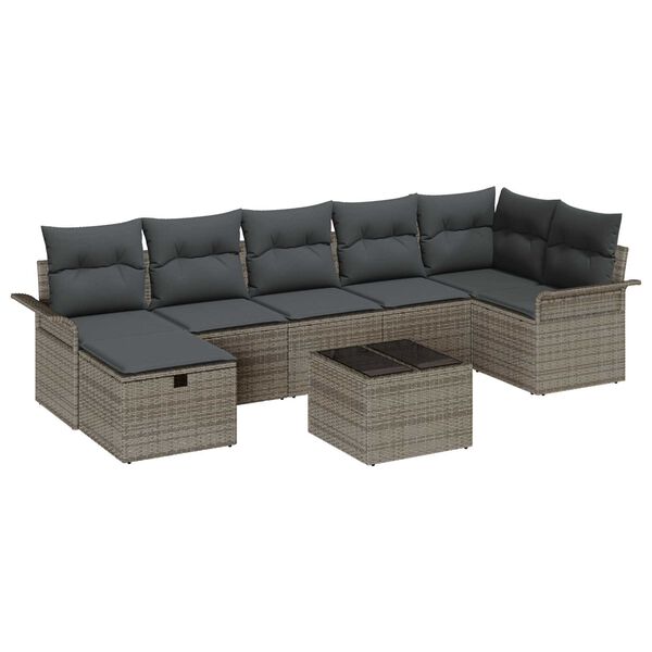 vidaXL Tuin Sofa Set met kussen met opslag 8 pcs Grijs Poly riet