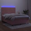 vidaXL Boxspring met matras en LED fluweel roze 140x190 cm