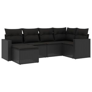 vidaXL 6-delige Loungeset met kussens poly rattan zwart