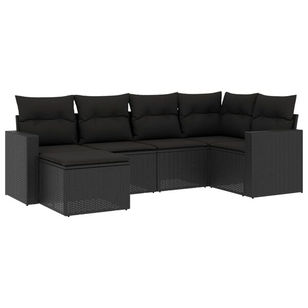 vidaXL 6-delige Loungeset met kussens poly rattan zwart