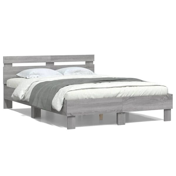 vidaXL Bedframe met hoofdeinde en LED grijs sonoma eiken 120x190 cm
