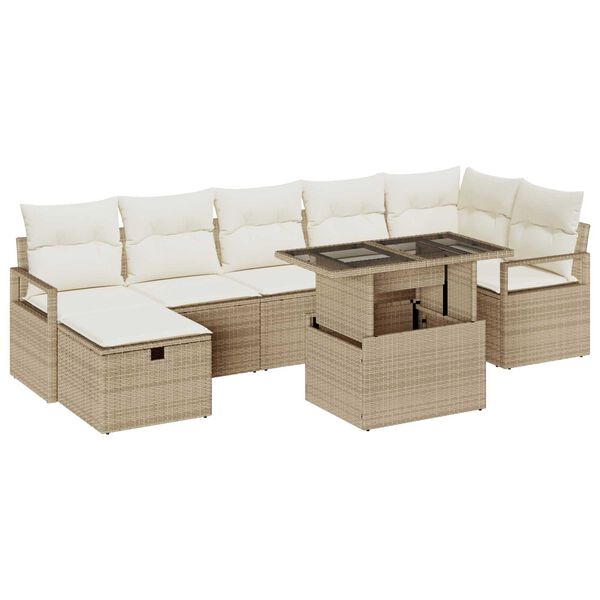 vidaXL Tuin Sofa Set met kussen met opslag 8 pcs Beige Poly riet