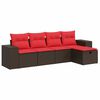 vidaXL 5-delige Loungeset met kussens poly rattan bruin