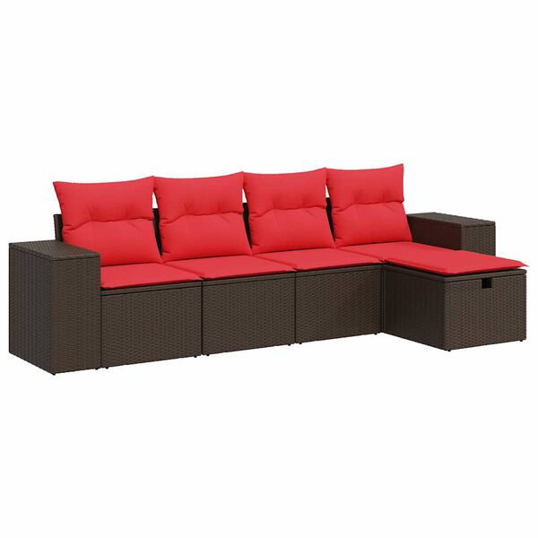 vidaXL 5-delige Loungeset met kussens poly rattan bruin