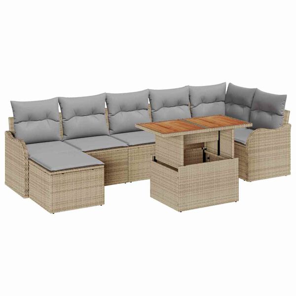 vidaXL Tuin Sofa Set met kussen met opslag 8 pcs beige en lichtgrijs