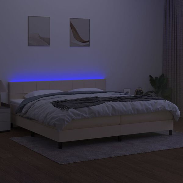 vidaXL Boxspring met matras en LED stof cr&egrave;mekleurig 200x200 cm