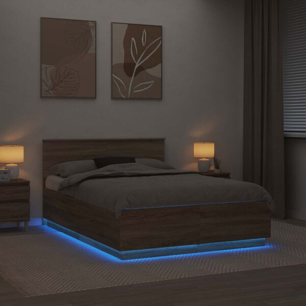 vidaXL Bedframe met hoofdeinde Sonoma Eiken 150 x 200 cm Bewerkt hout